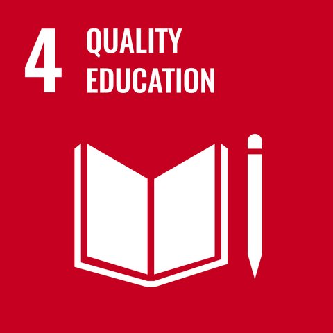 Quality Education mit Symbol roter Hintergrund