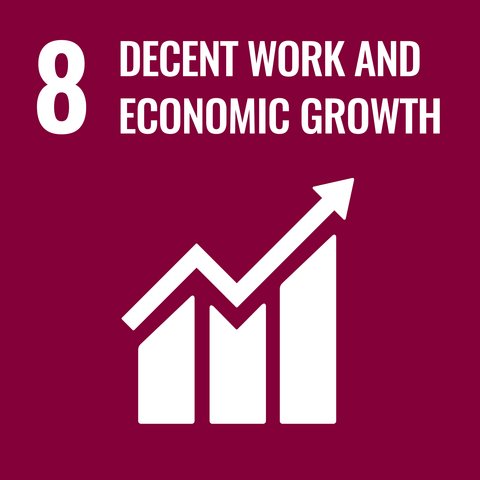 Decent Work and Economic Growth mit Symbol und rotem Hintergrund