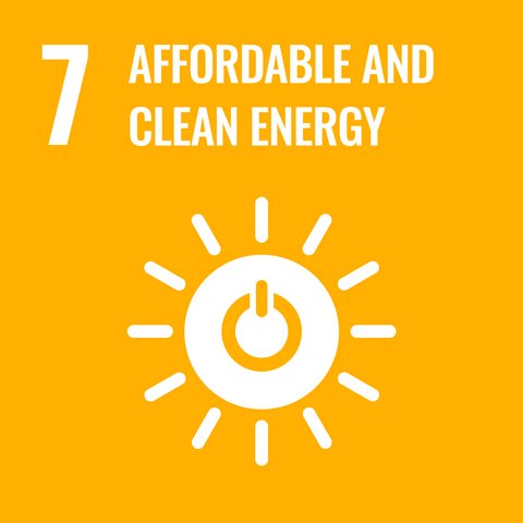 Affordable and Clean Energy mit Symbol auf gelbem Hintergrund