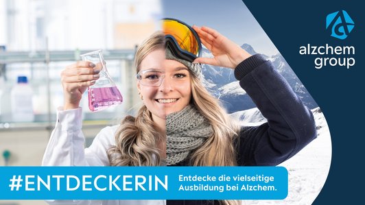 Chemielaborantin und Skifahrerin geteiltes Bild Flyer